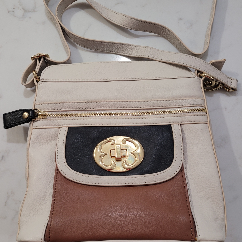 Emma Fox Cream, Black, and Brown Crossbody Bag